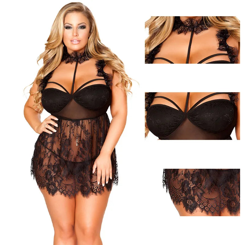 Women's Plus Size Halterneck Lingerie Set