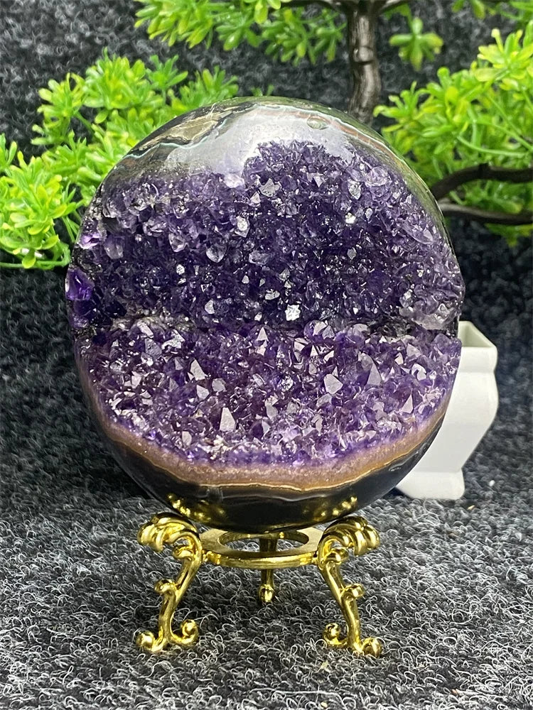 Natural Amethyst Geode Quartz Smile Energy Crystal Ball Reiki Ore Specimens Lucky Fortune Home Decor Holiday Gift Witchcra