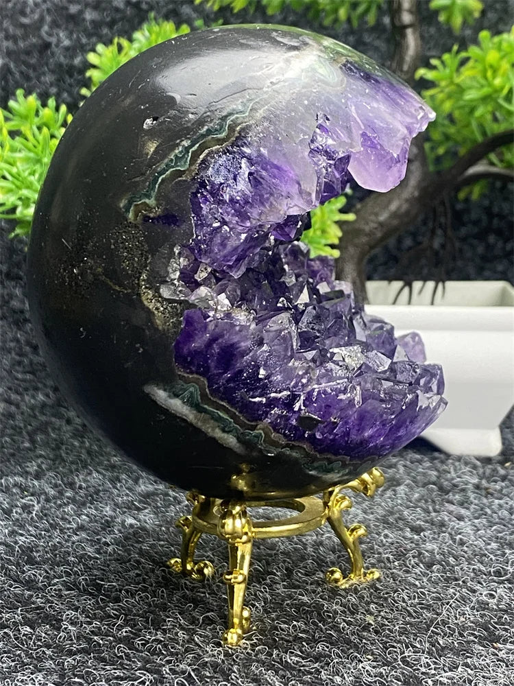 Natural Amethyst Geode Quartz Smile Energy Crystal Ball Reiki Ore Specimens Lucky Fortune Home Decor Holiday Gift Witchcra