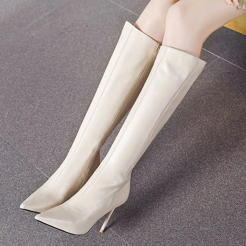 Black Women's Boots Long Pointed Toe Very High Heel Shoes for Woman Footwear Winter Knee Shaft Boot Trend 2024 Demi-season Hot