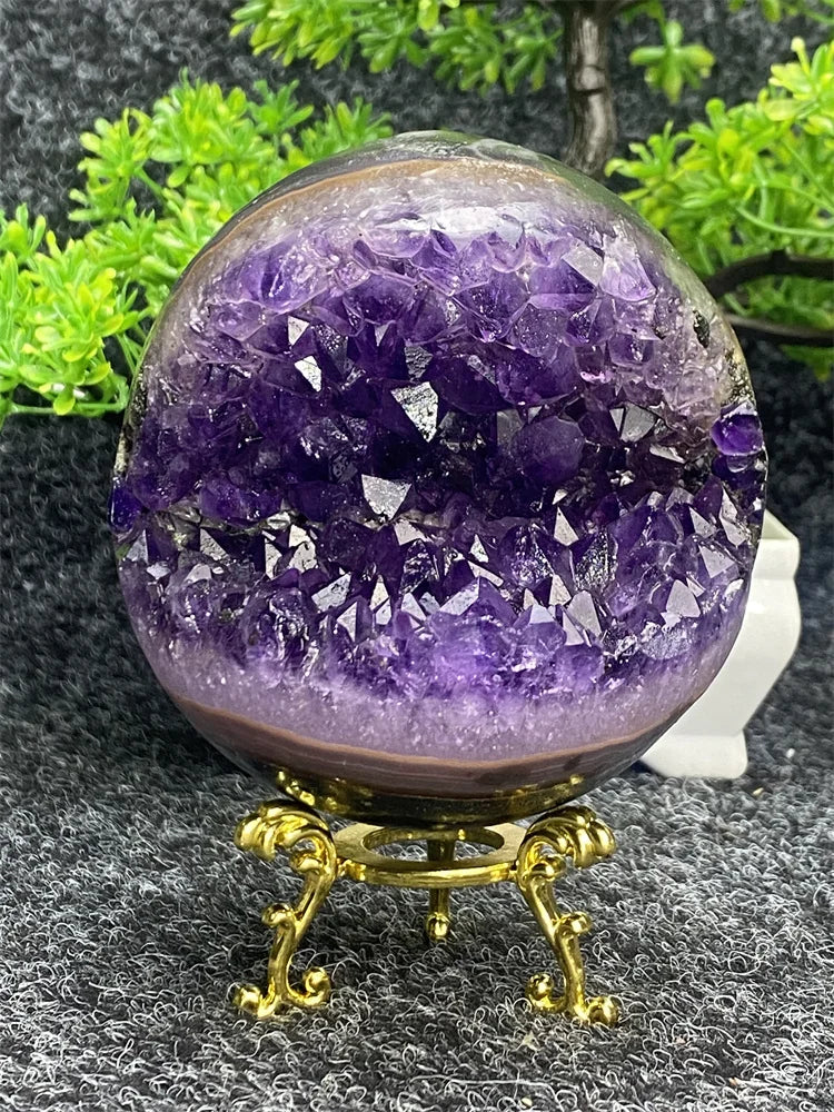 Natural Amethyst Geode Quartz Smile Energy Crystal Ball Reiki Ore Specimens Lucky Fortune Home Decor Holiday Gift Witchcra