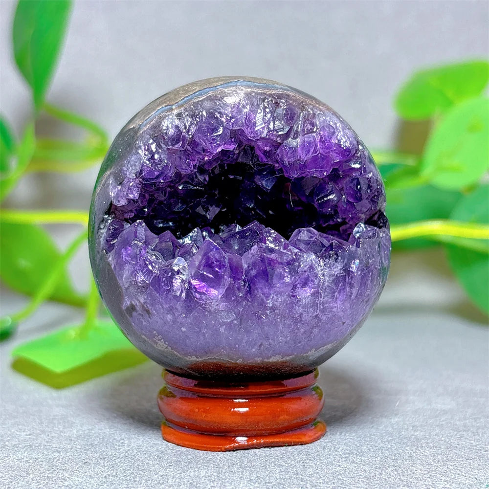 Open Face Amethyst Cluster Sphere Crystal Natural Quartz Stone Home Decoration Minerals Gifts Energy Healing +Stand  Crystals