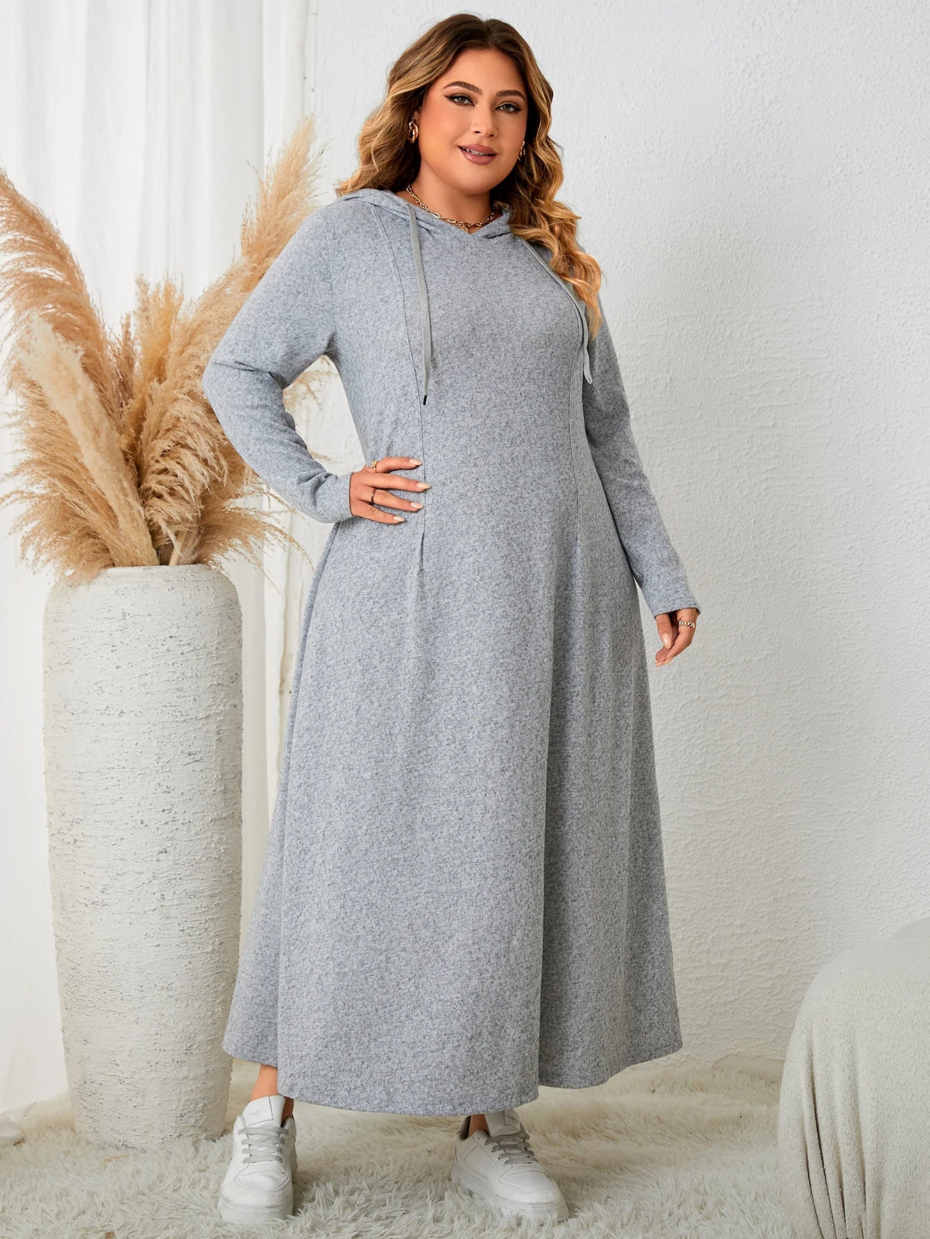 Elegant And Pretty Women's Dresses Autumn Winter Hooded Long Sleeve Casual Solid Color Ladies Plus Size Clothing Maxi Dress