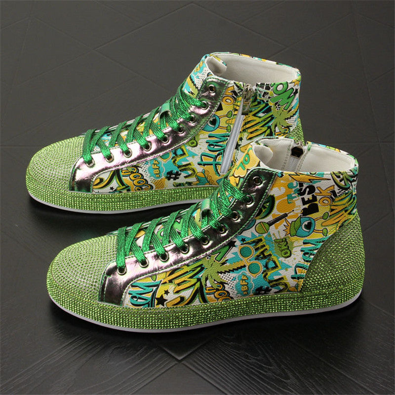 Color Blocking Daily Round Head High Top Green Men's Shoes