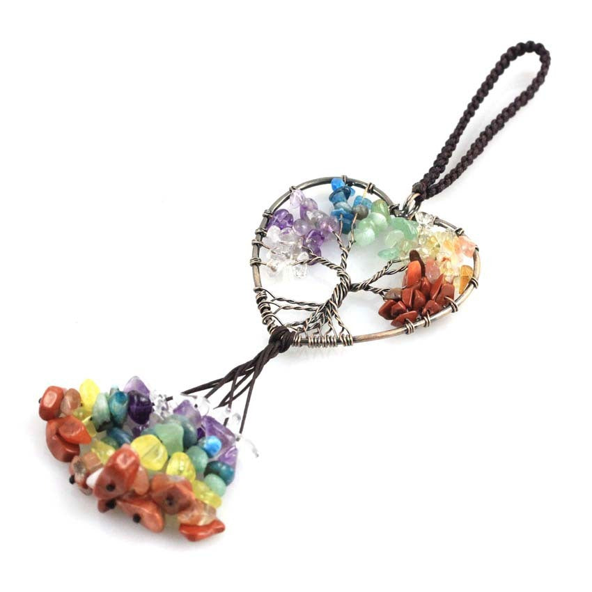 Natural Colorful Gravel Round Tree Of Life Car Hanging