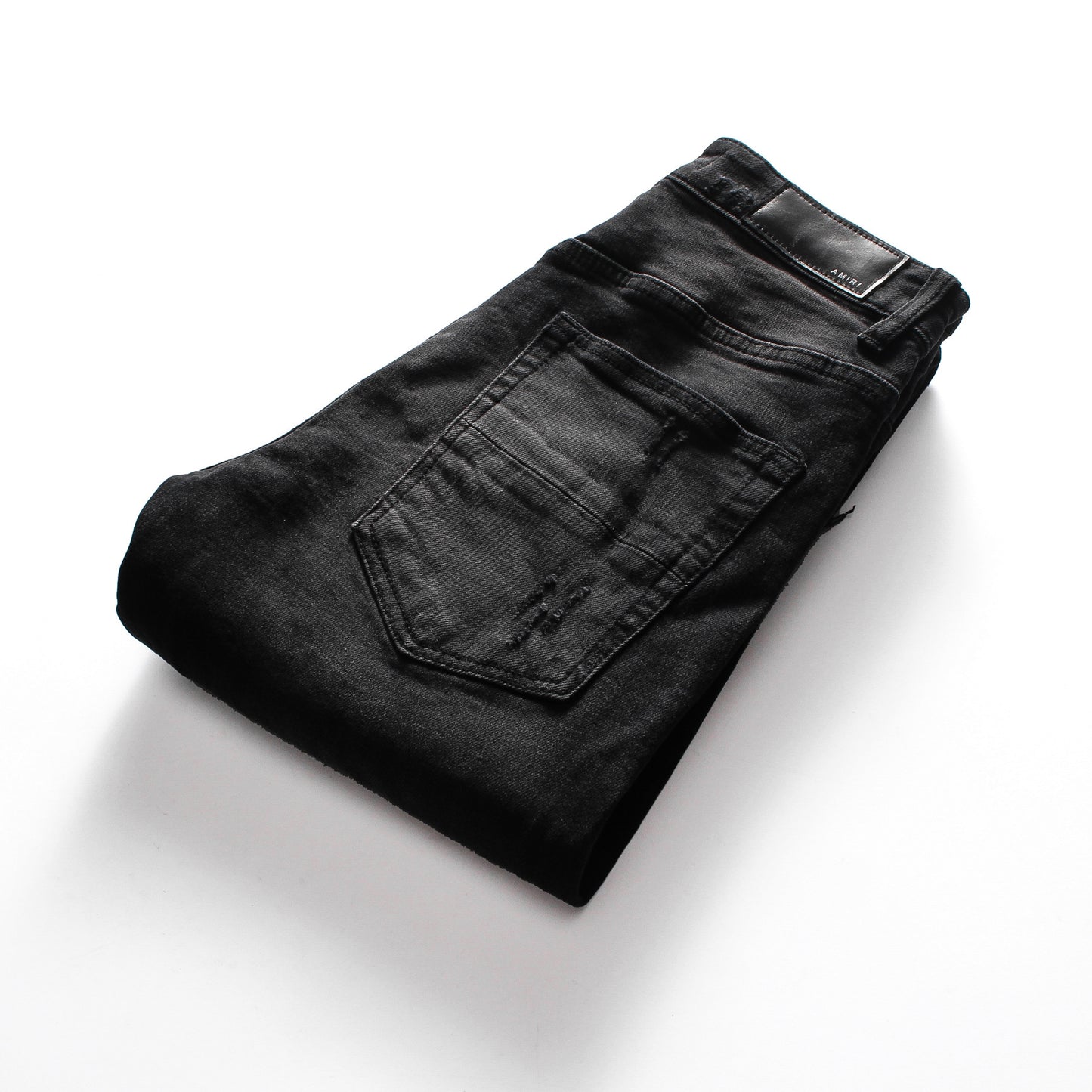 Men's Black Patch Jeans Slim Fit Hong Kong Style