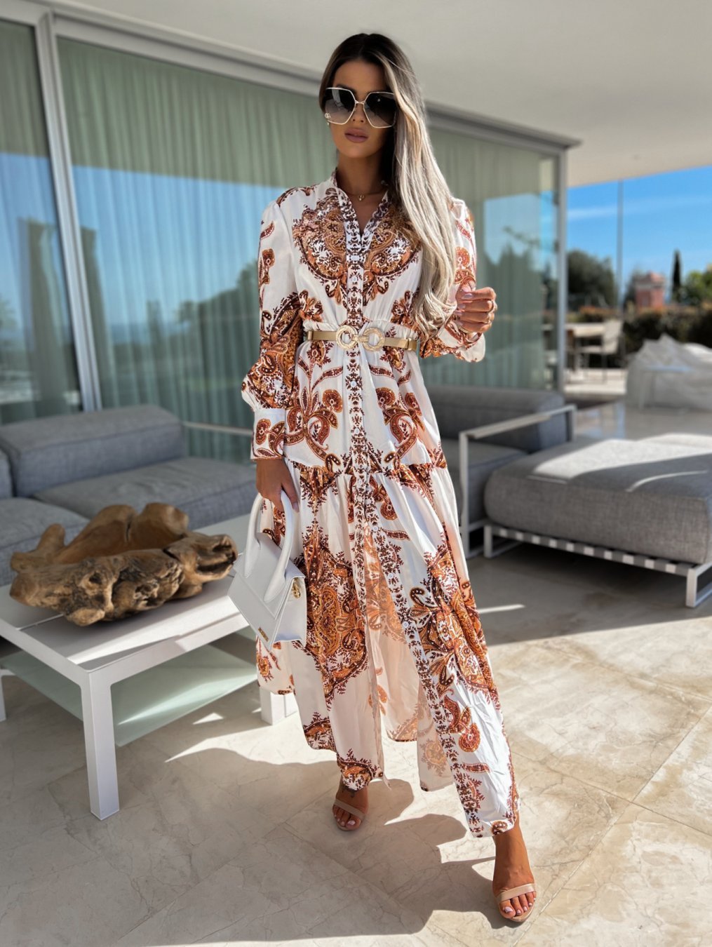 Fashion Print V-Neck Long Sleeve Jumpsuit