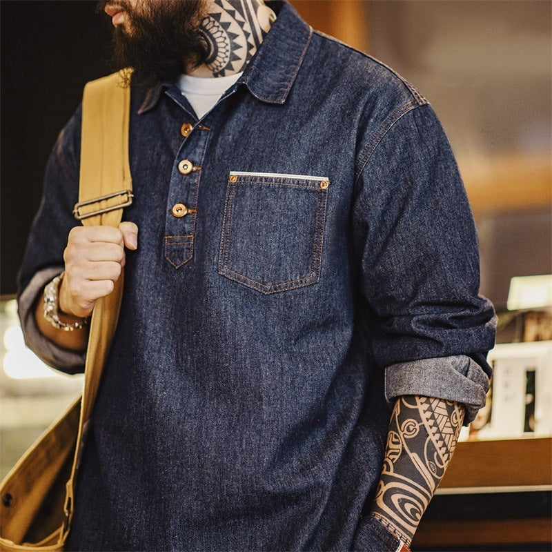 Men's American Retro Denim Denim Shirt