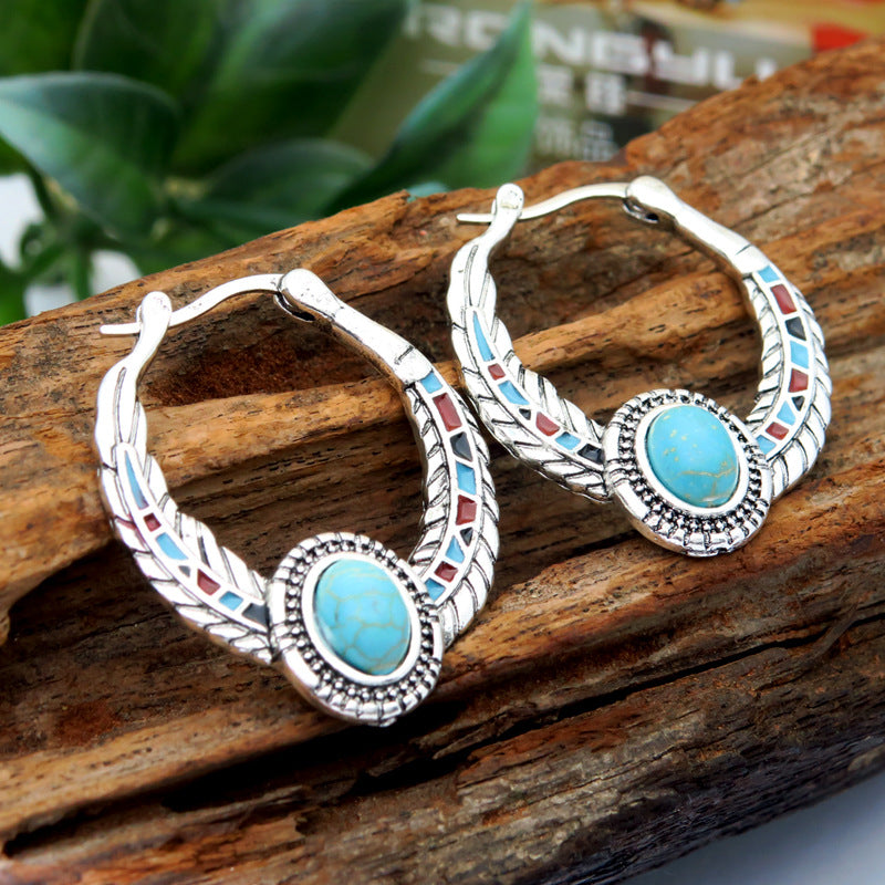 Inlaid Turquoise Eagle Feather Earrings