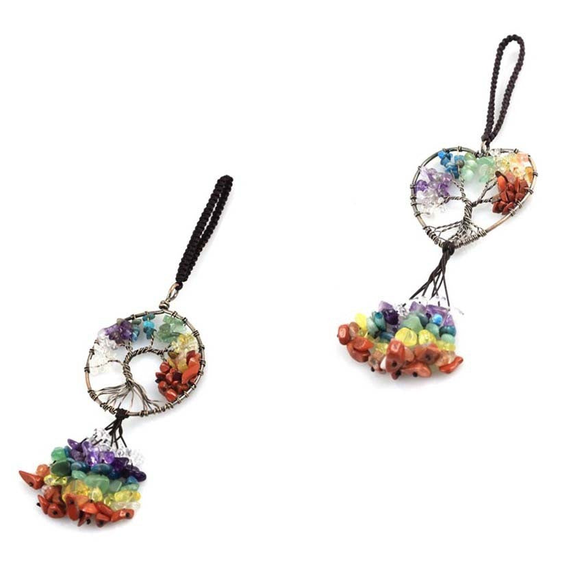 Natural Colorful Gravel Round Tree Of Life Car Hanging