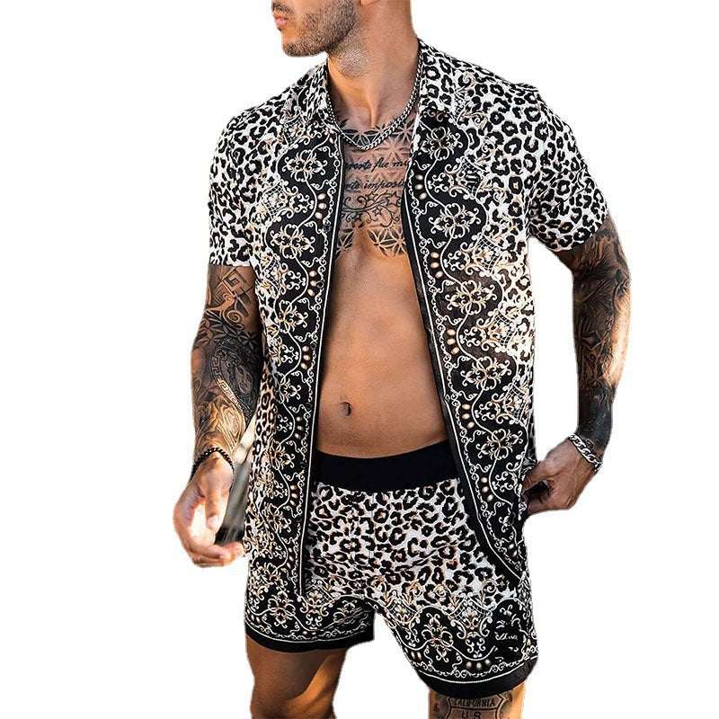 Men's Leopard Print Fashion Short Sleeve Shirt Beach