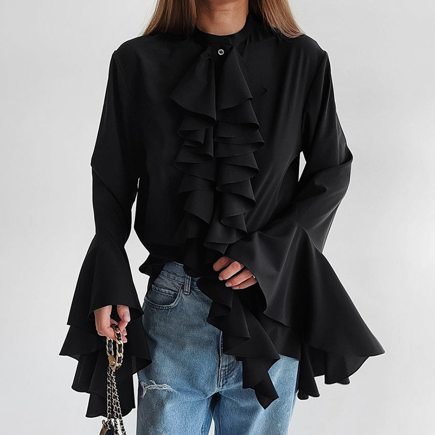 Design Ruffled Long Sleeve Shirt